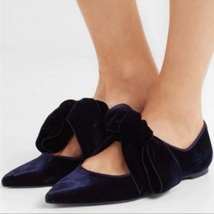Tory Burch Navy Blue Clara Velvet Bow Tie Flats